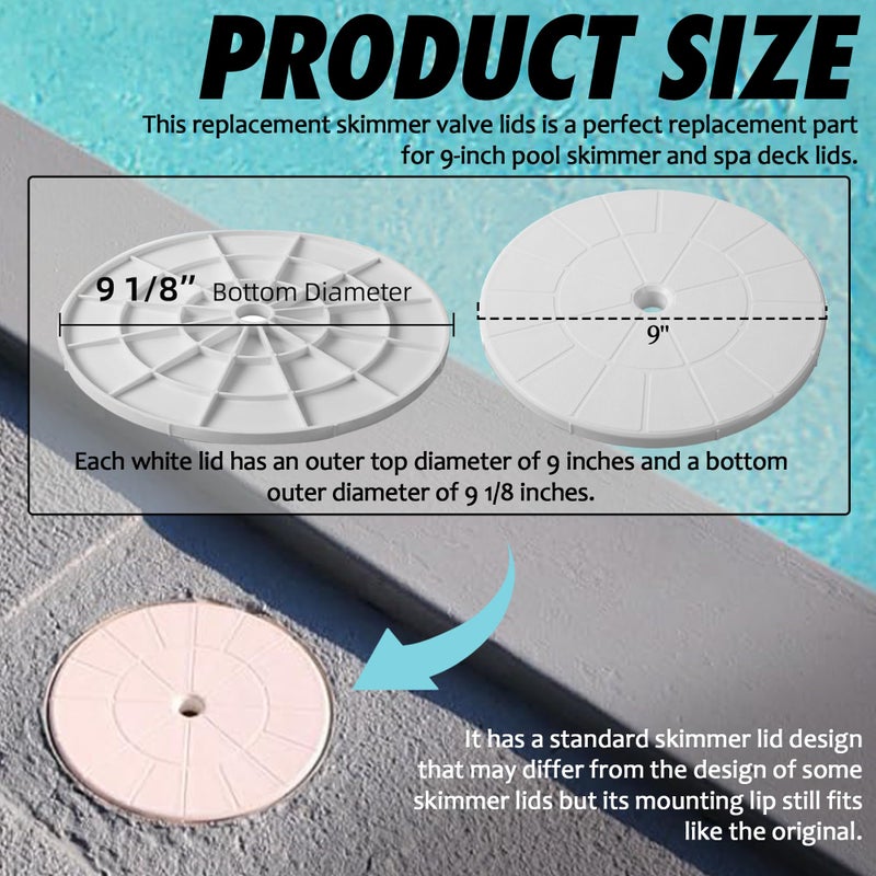 TonGass (2-Pack Round 9 1/8"" Skimmer Valve Top Cover Lids - Replacement Part for 9"" Pool/Spa Deck Lid Plate - Highly Durable Pool Skimmer Cover with UV Inhibitors - Image 2